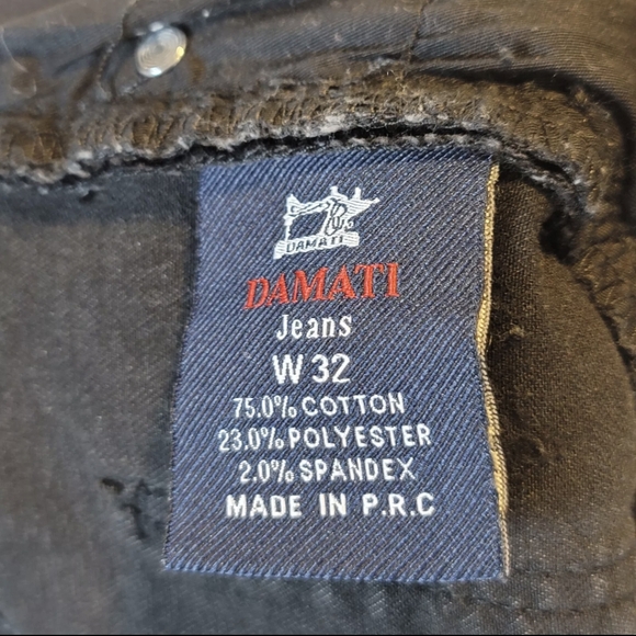 Damati Mens Skinny Moto Style Factory Distressed Black Denim Jeans Sz 36/32 - Picture 8 of 10